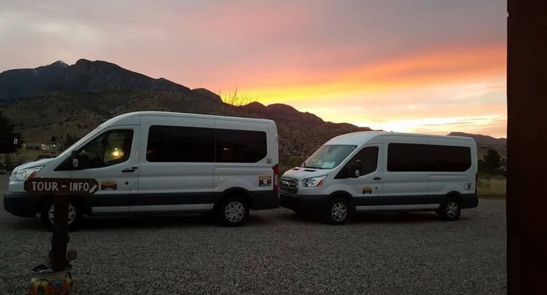 Sonoita Wine Tours vans at sunset in the Sonoita mountains